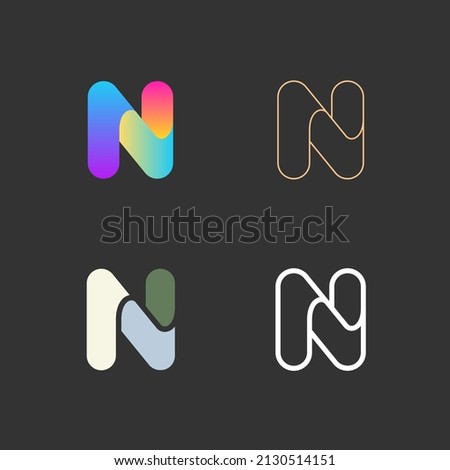 Letter N logo vector set. Abstract icons, signs, logotypes in different styles isolated on black background