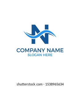 Letter N logo vector. Letter N with wave template for logo. Beach outdoor recreation