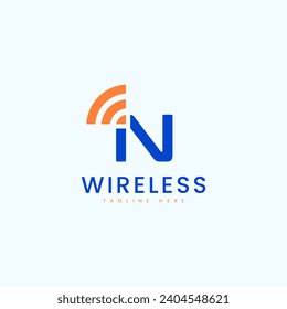 Letter N Logo with WIfi Logo Icon Vector Template