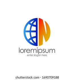 Letter N logo, world globe logo design. for business, media, internet, etc. eps vector 10.