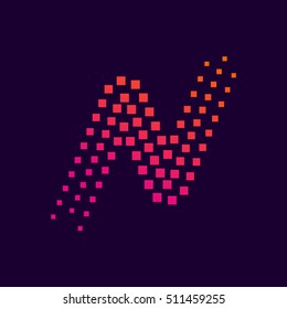 Letter N logo.Dots logo colorful,pixel shape logotype vector design