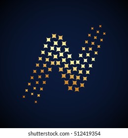 Letter N logo.Sparkle logo gold,  vector design