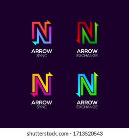 Letter N logotype with Arrows two directions concept, Financial Investment and Exchange logo, Reload Refresh Sync Symbol for your Business Company and Corporate identity Vector illustration