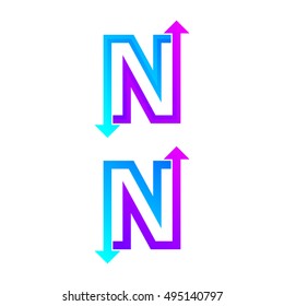 Letter N logotype with Blue Purple Arrow Up and Down Logo, Forward Next Signs, Express Exchange Symbols, Transportation and Trading Icons, Technology Digital Connection for Corporate identity Business