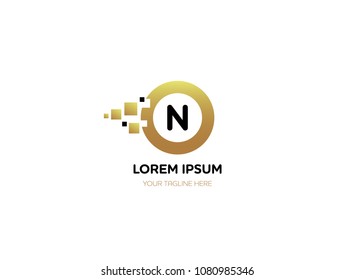 Letter N logotype design. Transform dots to circle concept vector