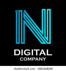Letra n gradiente de gradiente de logotipo color azul con punto, tecnología y abstracto digital adecuado para su negocio