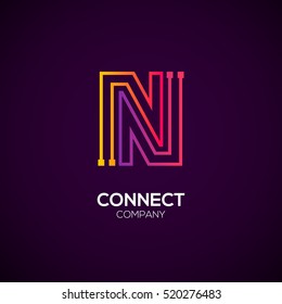 Letter N logotype Purple and Orange color,Technology and digital abstract dot connection vector logo