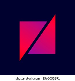 Letter N logo.Typographic icon.Lettering sign for company branding.Neon colors uppercase alphabet initial isolated on dark background.Character shape.Modern, geometric, corporate, minimalist style.