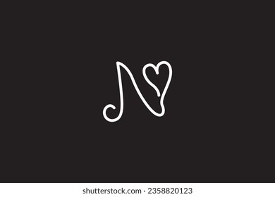 Letter N Love Logo Design on Black Background