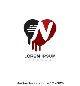 Letter N with Love Logo modern creative concept template Design