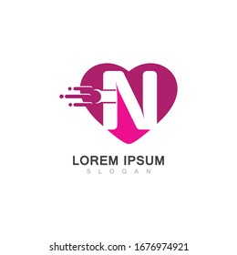 Letter N with LOVE logo or symbol  template design