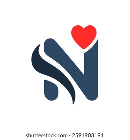 letter N with love logo vector illustration template design