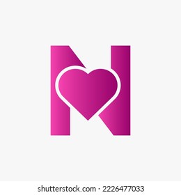 Letter N Love Symbol And Heart Icon Concept Vector Template