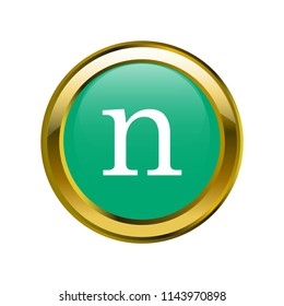 letter n lowercase letter classic in golden brooch with emerald blue color, editable vector