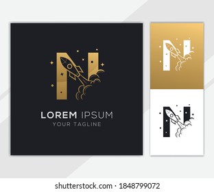 Letter N with luxury abstract rocket logo template 