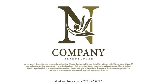 The letter N with luxury alphabet monogram with an olive branch Premium Vektor