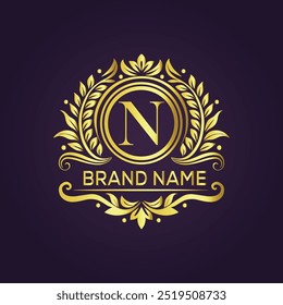 Letter N luxury gold logo concept