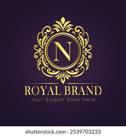 Letter N luxury gold logo concept