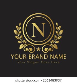 Letter N luxury gold logo concept
