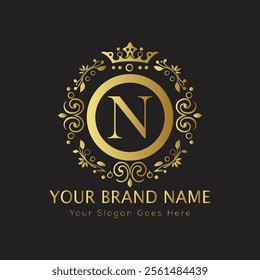 Letter N luxury gold logo concept
