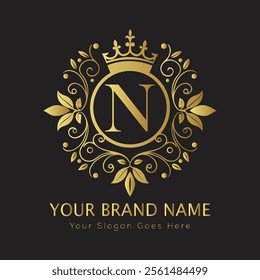 Letter N luxury gold logo concept
