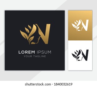 Letter N with luxury natural feminine beauty logo template