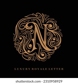 Letter N Luxury Royal Circle Ornament Logo