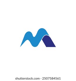 letter n m blue waves symbol logo vector 