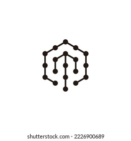 Letra n en m, moléculas hexagonales símbolo geométrico simple vector de logotipo