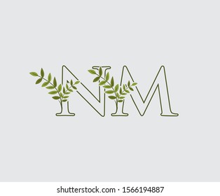 Letter N, M and NM Nature Leaf Logo Icon.