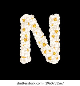 The letter N made up of airy popcorn. Vector illustration