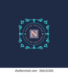 The letter N made in modern line style vector. Luxury elegant frame ornament and ethnic tribal elements. Example designs for Cafe, Hotel, Jewelry, Fashion, Restaurant 