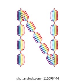 Letter N made in rainbow colors on white background