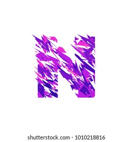 Letter N is made in the ultraviolet color with effect destroyed shape or splinters.