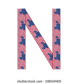 Letter N made of USA flags on white background from USA flag collection, Vector Illustration