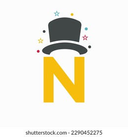 Letter N Magic Hat Logo Design. Magician Symbol Vector Template