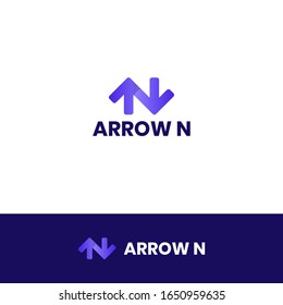 Letter N make from two arrow up and down with gradient style - simple and modern logo design template
