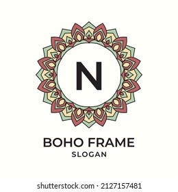 letter N mandala boho frame vintage design element