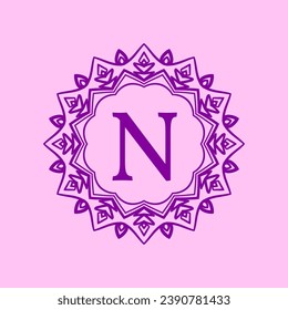 letter N mandala elegant circular border initial vector logo design