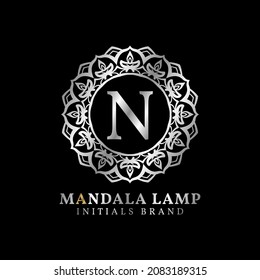 letter N mandala lamp initials decorative vector logo design for wedding, spa, hotel, beauty care