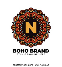 letter N mandala vintage color ethnic boho brand flower generation