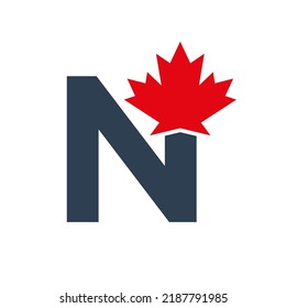 Letter N Maple Leaf Logo Template Symbol Of Canada. Minimal Canadian Logo Business And Company Identity