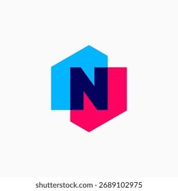 Letra N Marca hexagonal Logotipo hexagonal Ilustración de icono de Vector