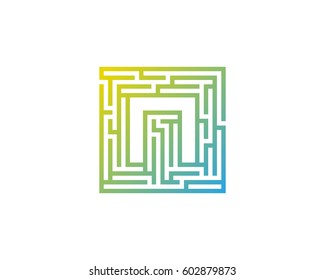 Letter N Maze Labyrinth Logo Design Element