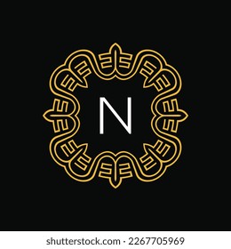 letter N medallion emblem initial circle badge logo