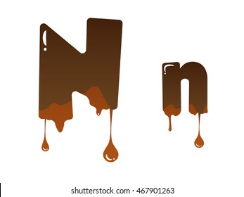 Letter N with melted chocolate theme on white background