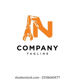 Letter N Metal Shear Excavator Logo Icon Vector