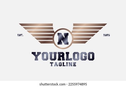 letter N metal wings initial vector logo design element
