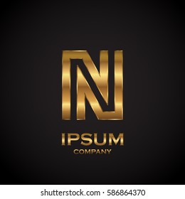 Letter N with metallic texture,3d Glossy, metal texture, Gold, steel and realistic shadow for logo