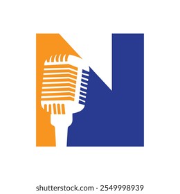Letter N Microphone Logo Concept For Music Symbol Vector Sign
